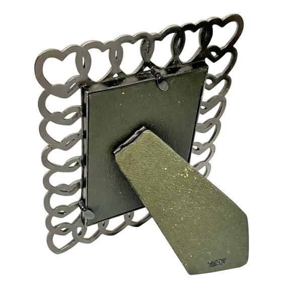 Pewter picture frame interlocking hearts photo holder silvertone metal 3.5" x 5" - Picture 2 of 5